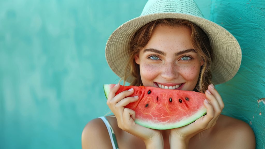 Muchacha comiendo sandía